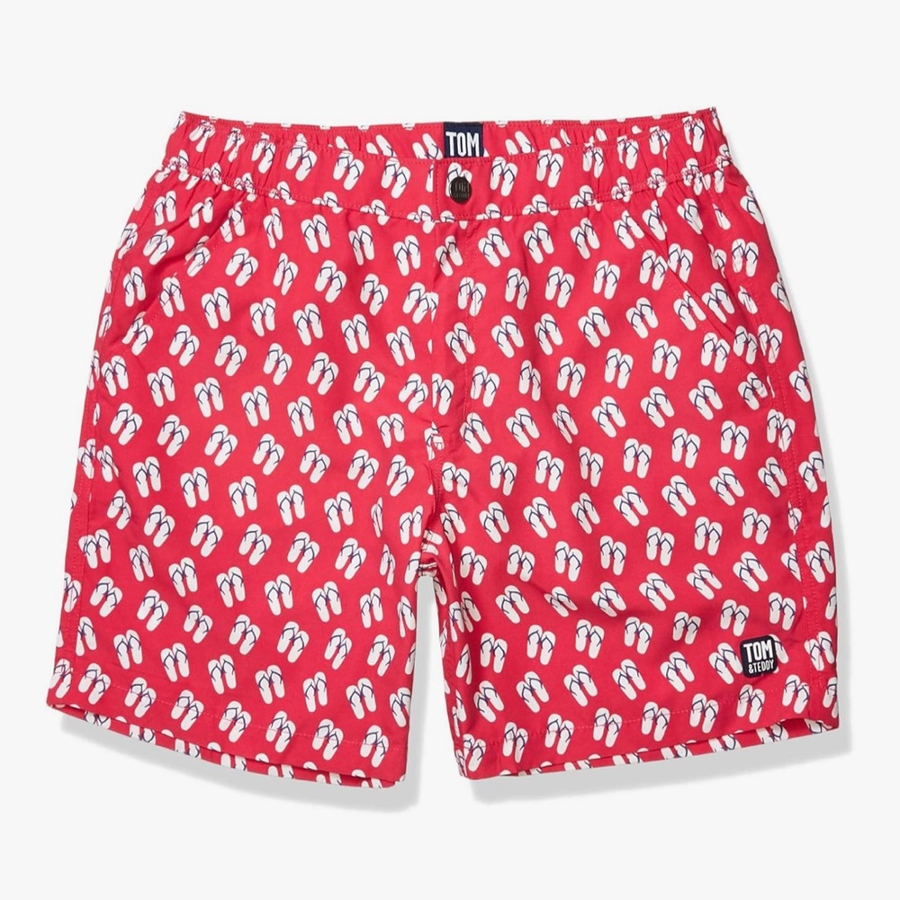 TOM & TEDDY Flip Flops Print Swim Trunks Men’s Large Beach Pool Summer